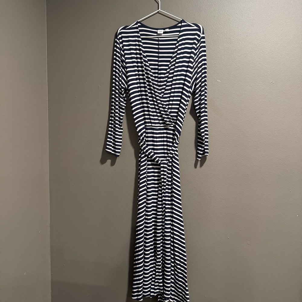 GAP Black and White Striped Long Sleeve Dress Large Tall